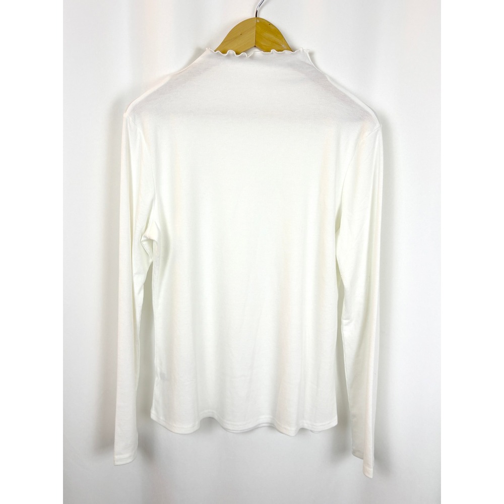 Minimalist Lettuce Trim Ribbed Mock Neck Top Extra Large